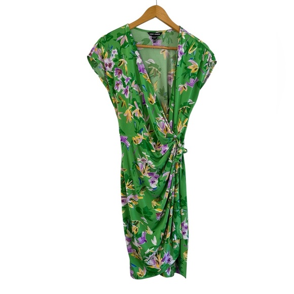 Maggy London Floral Tie Waist Midi Dress V-Neck Cap Sleeve NWT Size 8 - Picture 5 of 14